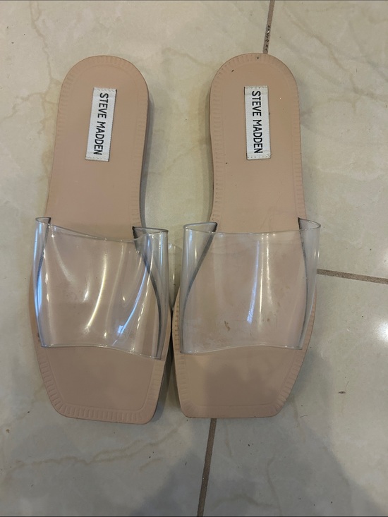Steve Madden Shoes - Steve Madden Clear Strap Slide Sandals in Nude/Transparent